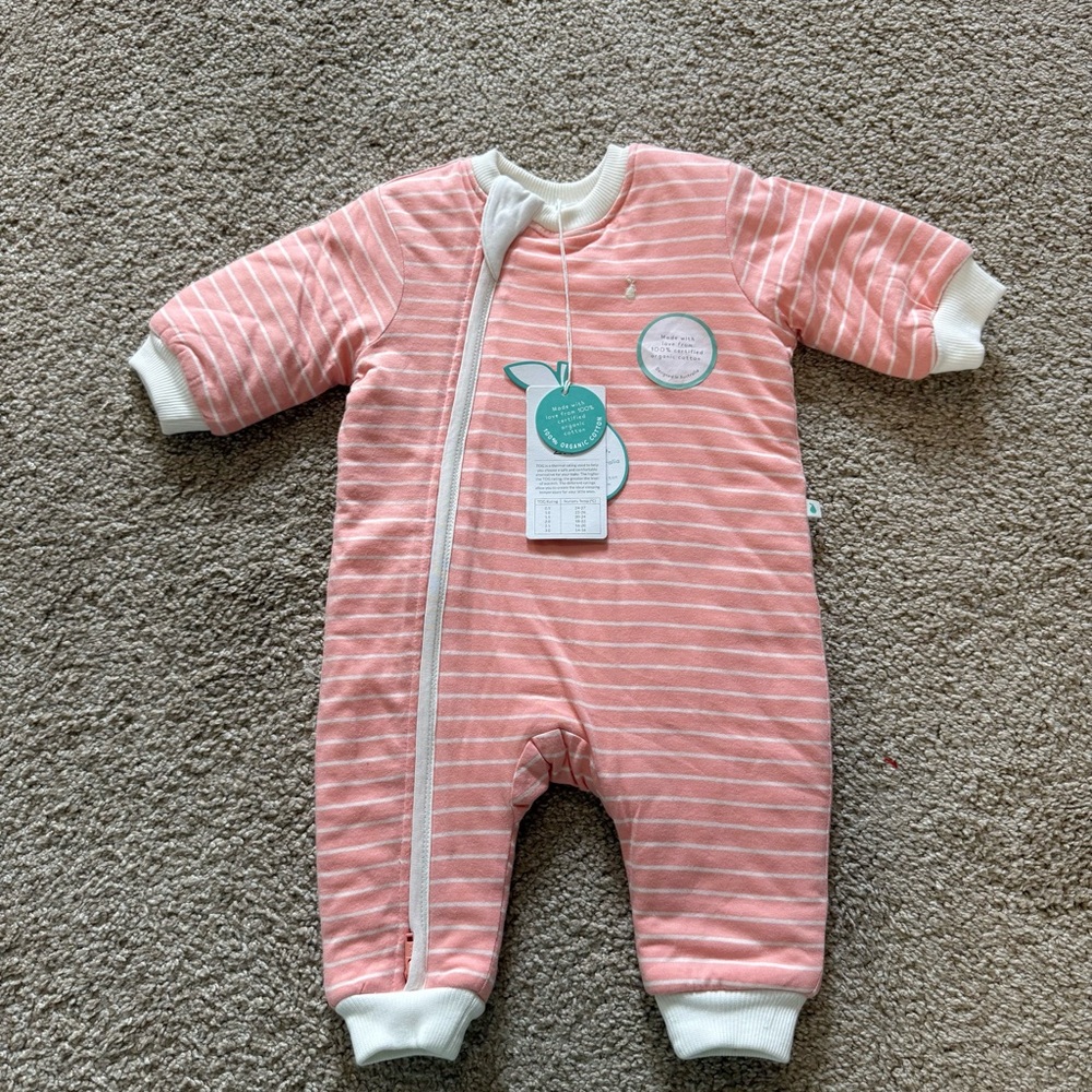 NWT Little Green Organic Cotton Pink White‎ Stripe Baby Bunting Lightweight 3-6M